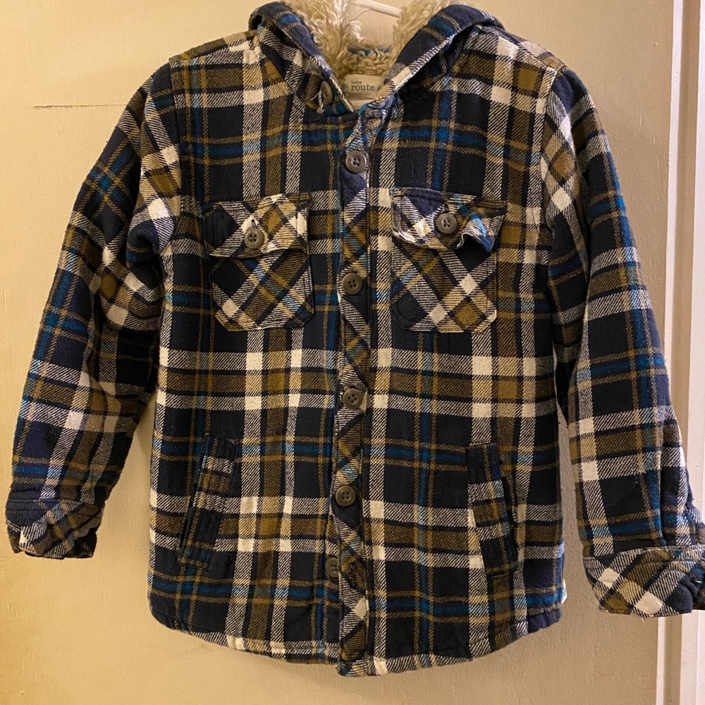 Route 66 fuzzy lined hooded flannel jacket size 5T boys